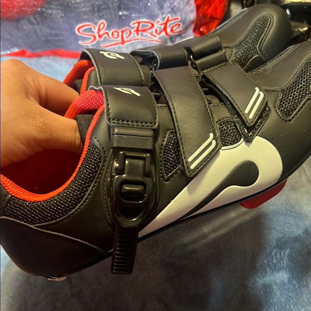 Peloton Black and White Athletic Cycling Shoes with Quick-Release Strap